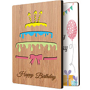 Bamboo Greeting Card & Paper Envelope with Bowknot, Rectangle with Hollow Pattern, Cake Pattern, 150~173x110~124x7mm, 2pcs/set(AJEW-WH0202-007)