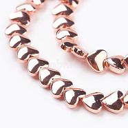 Electroplate Non-magnetic Synthetic Hematite Beads Strands, Grade AAA, Heart, Rose Gold Plated, 5x6x3mm, Hole: 1mm, about 81pcs/strand, 15.3 inch(39cm)(G-G726-01RG)