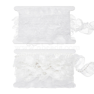 5 Yards Satin Chiffon Double Ruffled Lace Trim, with 5M Ruffled Organza Ribbon, with Imitation Pearl Resin Beads, Garment Accessories, White, 1-3/8~2 inch(35~50mm)(OCOR-FG0001-70)