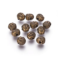 Tibetan Style Alloy Beads, Cadmium Free & Nickel Free & Lead Free, Buddha head, Antique Bronze, 8x7x5.5mm, Hole: 1.5mm(X-TIBEB-60018-AB-FF)