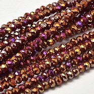 Faceted Rondelle Full Plated Electroplate Glass Beads Strands, Purple Plated, 3.5x2mm, Hole: 0.5mm, about 130pcs/strand, 14.9 inch(EGLA-J134-3x2mm-FP06)