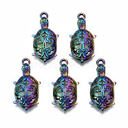 Rainbow Color Alloy Pendants, Cadmium Free & Lead Free, Tortoise Shape, 25x12x4mm, Hole: 1.6mm(PALLOY-S180-054-RS)