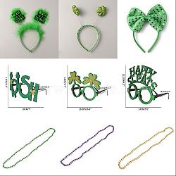 AHADERMAKER Saint Patrick's Party Decoration Kit, Including Sequins Big Bowknot Irish Head Band, Felt Cloth & Plastic Glasses Frames, Plastic Ball Chain Necklace Making, Green, 15Pcs/set(DIY-GA0004-20)