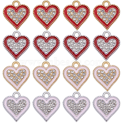 40Pcs 4 Style Alloy Enamel Pendants, with Crystal Rhinestone, Heart Charm, Mixed Color, 15x13.5x2mm, Hole: 2mm, 10pcs/style(FIND-SC0007-58)