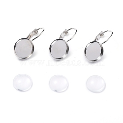 DIY Earring Making, with Brass Leverback Earring Findings and Transparent Oval Glass Cabochons, Platinum, Cabochons: 11.5~12x4mm, 1pc/set, Earring Findings: 25~27x13~14mm, Tray: 12mm, Pin: 0.5mm, 1pc/set(DIY-X0293-63P)
