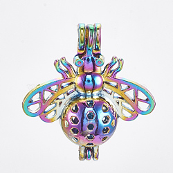 Plated Alloy Bead Cage Pendants, Fly, Colorful, 29x27.5x12mm, Hole: 3x3.5mm; Inner Measure: 10mm(PALLOY-S119-030)