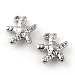 201 Stainless Steel Charms, Starfish/Sea Stars, Stainless Steel Color, 14x13x3.5mm, Hole: 1.5mm(STAS-S047-038)
