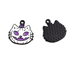 Halloween Theme Alloy Enamel Pendants, White, Cat Shape, 20x20mm(HAWE-PW0001-081B)