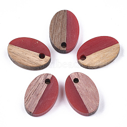Resin & Walnut Wood Pendants, Oval, FireBrick, 15.5x10.5x3~3.5mm, Hole: 1.8mm(X-RESI-S358-30F)