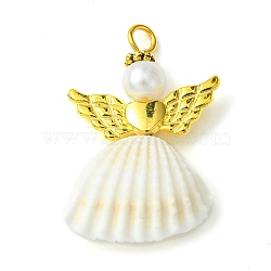 Spiral Shell Angel Pendants, Angel Charms with Alloy Wing, Golden, 35x22.5x9mm, Hole: 3mm(PALLOY-JF02506)