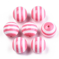 Round Striped Resin Beads, Pink, 20x18mm, Hole: 3mm(RESI-R158-20mm-06)