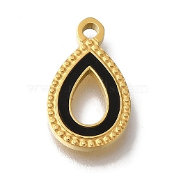 Ion Plating(IP) 304 Stainless Steel Manual Polishing Pendants, with Black Acrylic, Golden, Teardrop, 15x9x2mm, Hole: 1.5mm(STAS-M059-01G-C01)