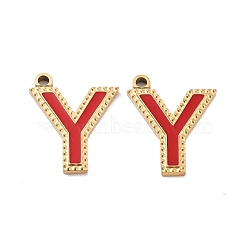 Ion Plating(IP) 316 Stainless Steel Pendants, Nickel Free, with Enamel, Letter Charm, Real 18K Gold Plated, Letter Y, 17x14x2mm, Hole: 1.4mm(STAS-U014-28G-25)