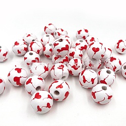 Printed Wood Beads, Round Valentine's Day Beads, White, 16mm(WOOD-CJC0008-01F)