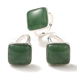 Natural Green Aventurine Adjustable Rings, with Brass Base Findings, Lead Free & Cadmium Free, Rhombus, Rhombus: 24x25mm, US Size 9 3/4(19.5mm)(RJEW-H240-01S-07)