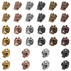 Tibetan Style Alloy Beads, Skull, Lead Free & Cadmium Free, Mixed Color, 28pcs/box(PALLOY-PH0013-89-RS)