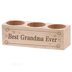 3 Hole Wood Candle Holders, Rectangle, Mother's Day Theme, Word, 5.5x15x4.5cm(DIY-WH0375-002)