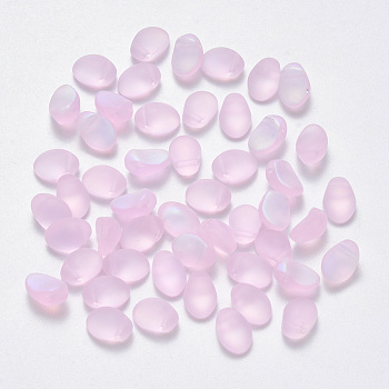 Transparent Spray Painted Glass Charms, with Glitter Powder, Oval, Pearl Pink, 8.5x6x4.5mm, Hole: 1mm