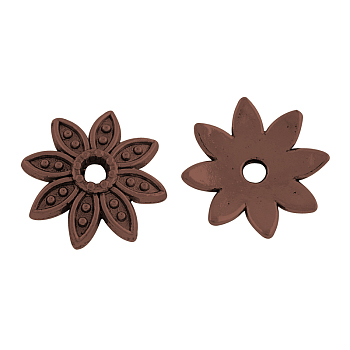 8-Petal Tibetan Style Alloy Flower Bead Caps, Cadmium Free & Nickel Free & Lead Free, Red Copper, 14x3.5mm, Hole: 2mm