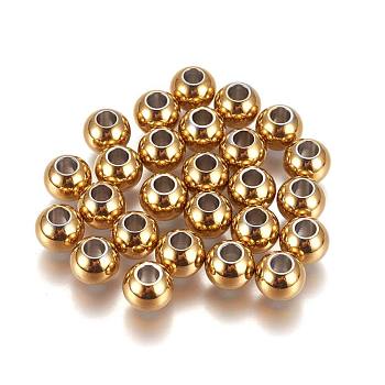 202 Stainless Steel Beads, Round, Golden, 8x7mm, Hole: 3mm