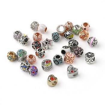 Alloy European Beads, Large Hole Beads, with Rhinestone and Enamel, Mixed Shape, Mixed Color, 11~12x10~12x7~12mm, Hole: 4~5mm