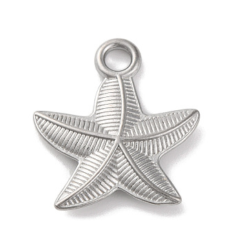 Ocean Theme 304 Stainless Steel Pendants, Stainless Steel Color, Starfish, 21.5x19x3mm, Hole: 2.8mm