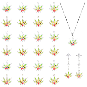 24Pcs 2 Colors Alloy Enamel Pendants, Maple Leaf, Platinum & Light Gold, 20x18x2mm, Hole: 1.6mm, 12pcs/color