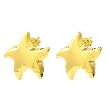 Star Brass Stud Earrings, Long-Lasting Plated, Lead Free & Cadmium Free, Real 18K Gold Plated, 21x23mm, Pin: 12x0.8mm