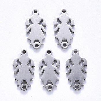 201 Stainless Steel Links Connectors, Laser Cut, Girl, Stainless Steel Color, 20.5x10x1.5mm, Hole: 1.6mm