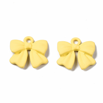 Spray Painted Alloy Pendants, Cadmium Free & Nickel Free & Lead Free, Bowknot, Champagne Yellow, 16x16.5x3mm, Hole: 2mm