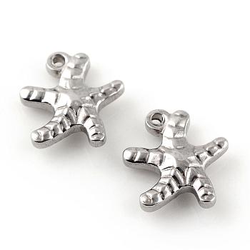 201 Stainless Steel Charms, Starfish/Sea Stars, Stainless Steel Color, 14x13x3.5mm, Hole: 1.5mm