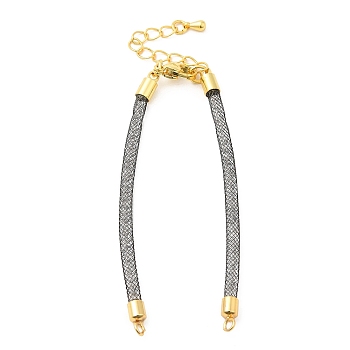 Brass Mesh Chain Link Bracelet Making, with Rhinestone & Lobster Claw Clasp, Fits for Connector Charms, Gray, 4-5/8~6-5/8 inch(16.6~16.9cm), Hole: 2mm