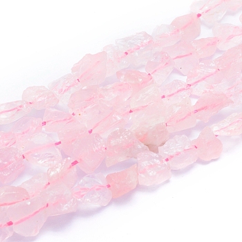 Raw Rough Natural Rose Quartz Beads Strands, Nuggets, 6~12x6~10x5~8mm, Hole: 0.7mm, about 48pcs/strand, 15.75 inch(40cm)