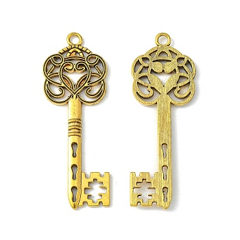 Tibetan Style Alloy Big Skeleton Key Pendants, Lead Free, Nickel Free and cadmium free, Antique Golden, 60mm long, 22mm wide, 2mm thick, hole: 2mm