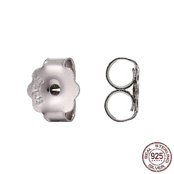 Rhodium Plated 925 Sterling Silver Ear Nuts, with 925 Stamp, Platinum, 5x6x3mm, Hole: 0.8mm
