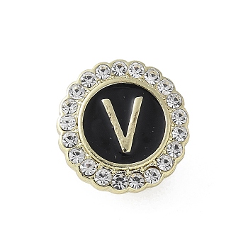 Letter Enamel Pins, Alloy Brooches for Backpack Clothes, with Clear Cubic Zirconia , Letter V, 17.8x17mm