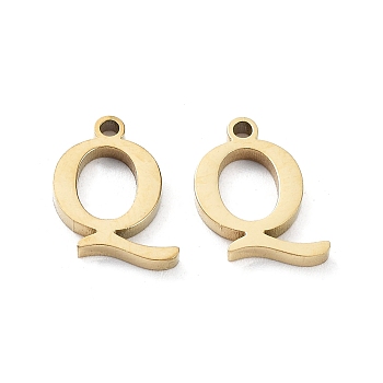 304 Stainless Steel Charms, Laser Cut, Letter Q Charm, Real 14K Gold Plated, 11x8x1.5mm, Hole: 1.2mm