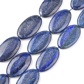 Natural Lapis Lazuli Beads Strands, Oval, 35~35.5x20~20.5x7~8mm, Hole: 1mm, about 11pcs/strand, 15.35''(39cm)