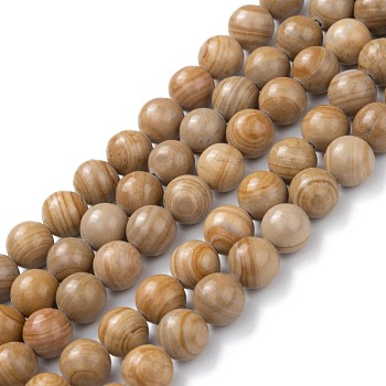 Natural Silver Line Jasper Beads Strands, Dyed & Heated, Round, Peru, 8mm, Hole: 1.2mm, about 47pcs/strand, 15.55''(39.5cm)
