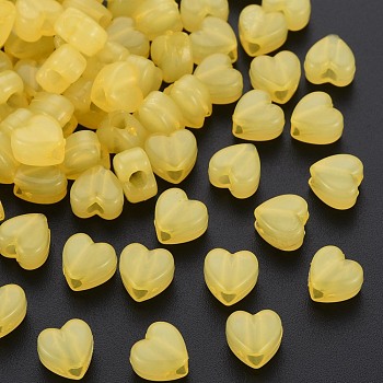 Imitation Jelly Acrylic Beads, Heart, Yellow, 8x8.5x5.5mm, Hole: 2.5mm, about 2030pcs/500g