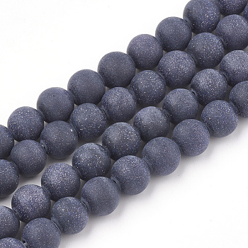 Synthetic Blue Goldstone Beads Strands, Frosted, Round, 6mm, Hole: 1mm, about 63pcs/strand, 15.5 inch