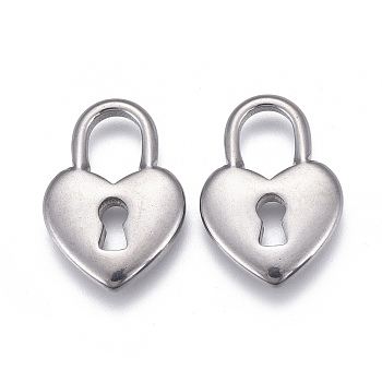 304 Stainless Steel Pendants, Heart Lock, Stainless Steel Color, 16.5x11.5x2mm, Hole: 4x6mm