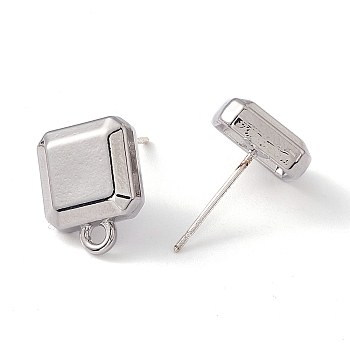 Rack Plating Alloy Stud Earring Findings, with 925 Sterling Silver Pins and Horizontal Loops, Cadmium Free & Lead Free, Square, Platinum, 13x10x4mm, Hole: 1.6mm, Pin: 0.6mm