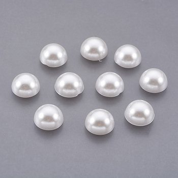 ABS Plastic Imitation Pearl Cabochons, Half Round, White, 11x5.5mm