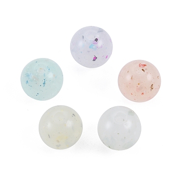 Marbled Stone Style Opaque Acrylic Beads, Round, Mixed Color, 9~10mm, Hole: 2mm