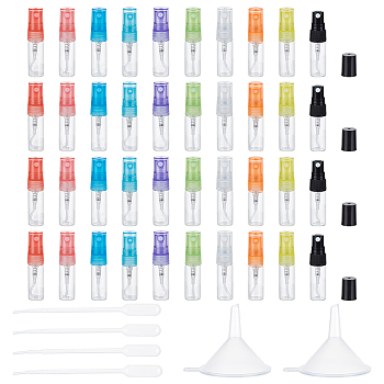 Transparent Glass Spray Bottles Sets, with Plastic Funnel Hopper & Droper, Mixed Color, Spray Bottles: 5.8x1.4cm, Capacity: 3ml(0.10fl. oz)