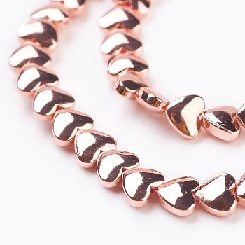 Electroplate Non-magnetic Synthetic Hematite Beads Strands, Grade AAA, Heart, Rose Gold Plated, 5x6x3mm, Hole: 1mm, about 81pcs/strand, 15.3 inch(39cm)
