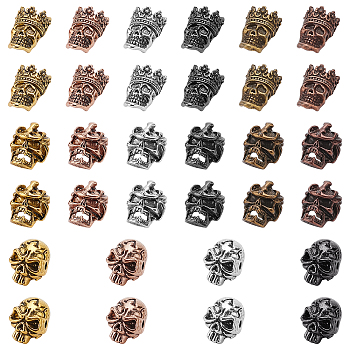 Tibetan Style Alloy Beads, Skull, Lead Free & Cadmium Free, Mixed Color, 28pcs/box