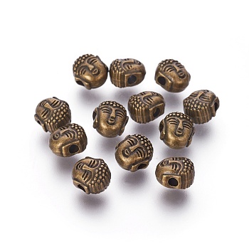 Tibetan Style Alloy Beads, Cadmium Free & Nickel Free & Lead Free, Buddha head, Antique Bronze, 8x7x5.5mm, Hole: 1.5mm
