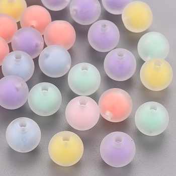 Transparent Acrylic Beads, Frosted, Bead in Bead, Round, Mixed Color, 11.5x11mm, Hole: 2mm, about 520pcs/500g